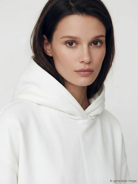 LCW Modest Beyaz Kapüşonlu Kadın Sweatshirt Tunik - Resim 3