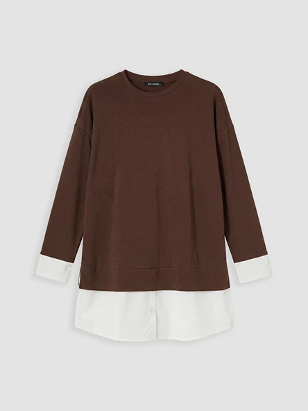 LCW EVERYDAY Kahverengi Soft Touch Oversize Kadın Sweatshirt Tunik ürün görseli 1