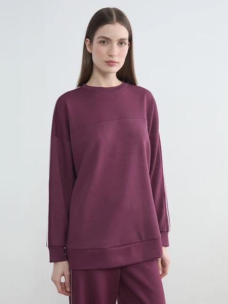 LCW Modest Mürdüm Bisiklet Yaka Oversize Kadın Sweatshirt Tunik ürün görseli 1