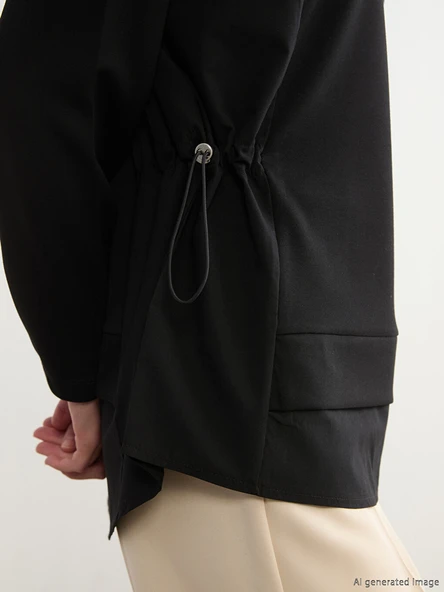 LCW Modest Siyah Soft Touch Oversize Kadın Sweatshirt Tunik - Resim 6