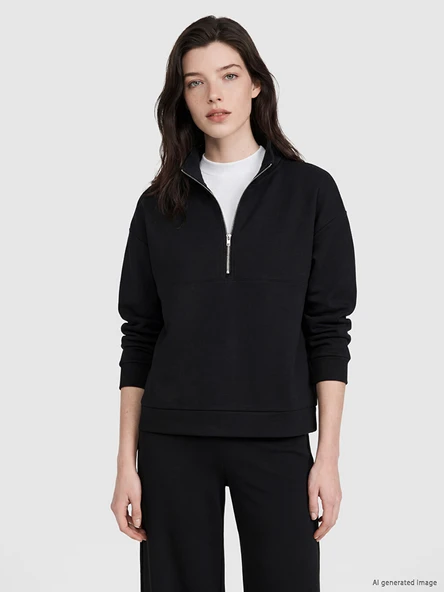 LCW Comfort Siyah Dik Yaka Soft Touch Kadın Sweatshirt ürün görseli 1