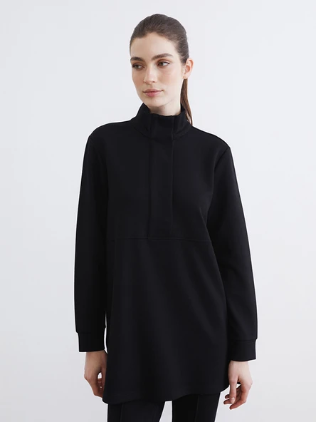 LCW Modest Siyah Dik Yaka Soft Touch Kadın Sweatshirt Tunik ürün görseli 1