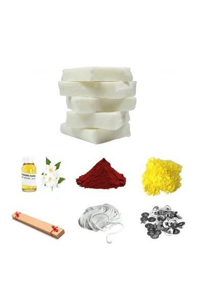 Soya Wax Mum Yapım Seti-3, Kırmızı-sarı Mum Boyası- Yasemin Esansı, ürün görseli 1