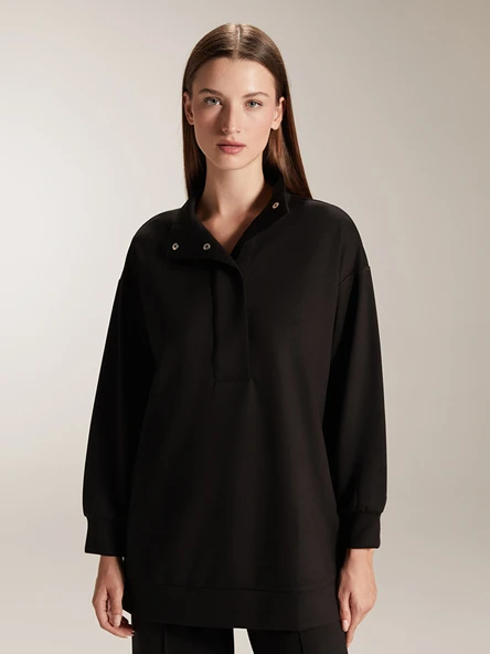 LCW Modest Siyah Dik Yaka Oversize Kadın Sweatshirt Tunik ürün görseli 1