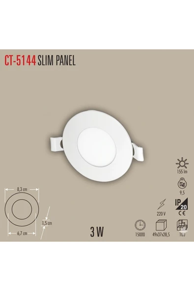 Cata ( CT-5144 ) Slim Panel 3W LED Panel Armatür – GÜNIŞIĞI (3200K) ürün görseli 1
