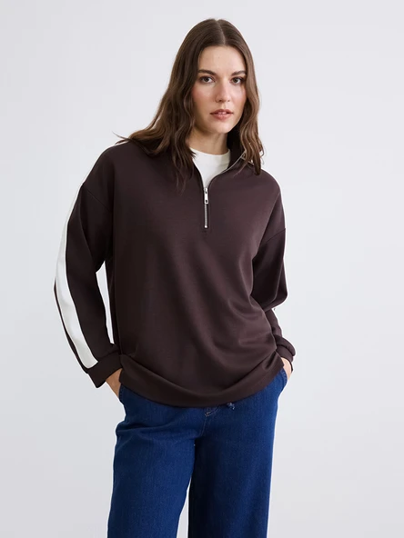 LCW Comfort Kahverengi Dik Yaka Soft Touch Kadın Sweatshirt ürün görseli 1