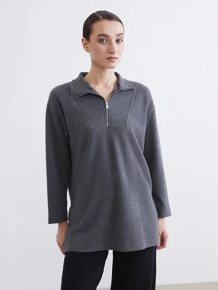 LCW Modest Antrasit Dik Yaka Kadın Sweatshirt Tunik ürün görseli 1