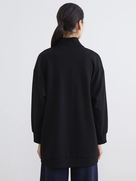 LCW Modest Siyah Soft Touch Oversize Kadın Sweatshirt Tunik - Resim 4