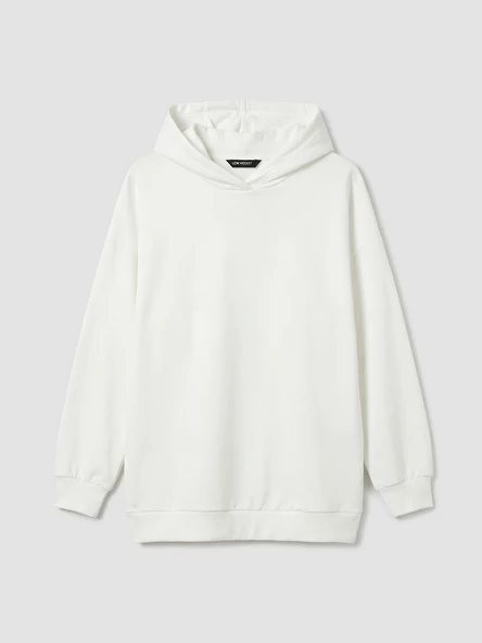 LCW Modest Beyaz Kapüşonlu Kadın Sweatshirt Tunik - Resim 5