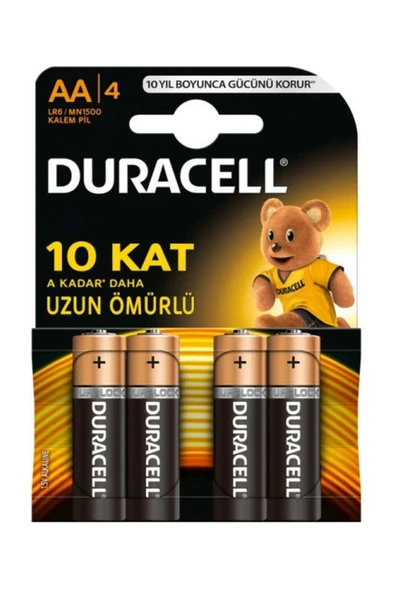 Duracell AA Alkalin Kalem Pil (4'lü paket) 1,5 V LR6/MN1500 ürün görseli 1