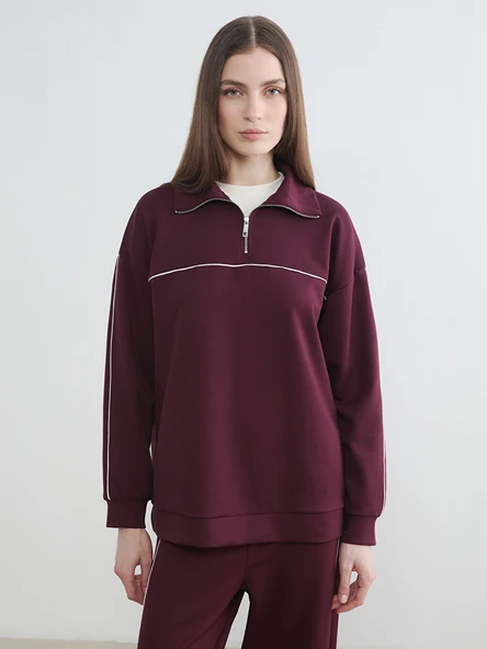 LCW Modest Mürdüm Dik Yaka Oversize Kadın Sweatshirt ürün görseli 1