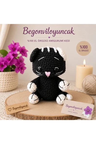 Amigurumi Siyah Örgü Kedi Oyuncak, Amigurimi ürün görseli 1