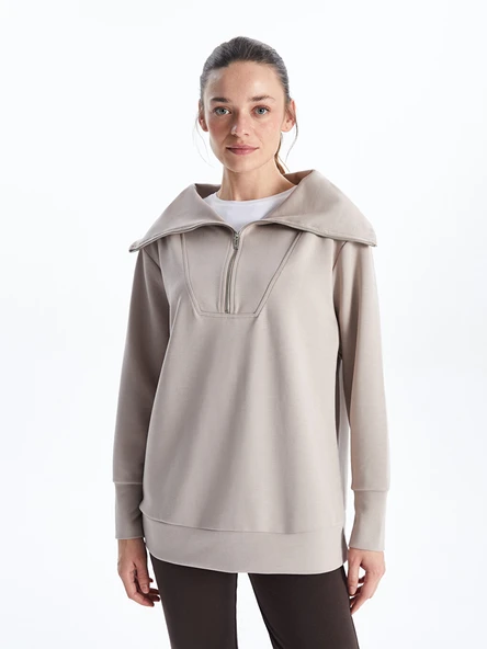 LCWAIKIKI Classic Gri Dik Yaka Oversize Kadın Sweatshirt Tunik ürün görseli 1