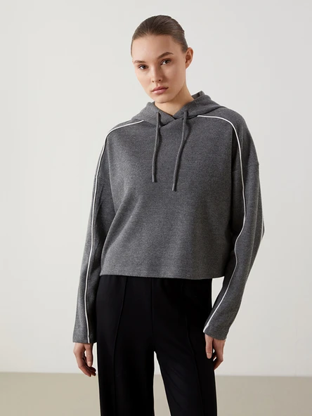 LCW Modest Gri Kapüşonlu Oversize Kadın Sweatshirt Tunik ürün görseli 1