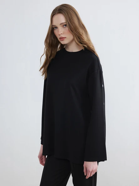 LCW Modest Siyah Bisiklet Yaka Kadın Sweatshirt Tunik ürün görseli 1