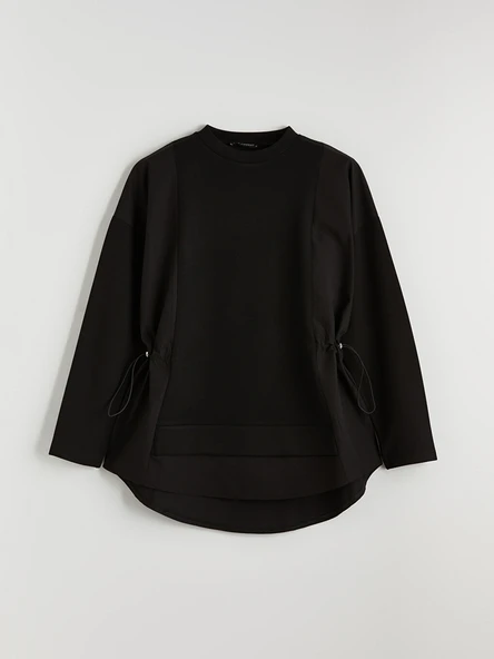LCW Modest Siyah Soft Touch Oversize Kadın Sweatshirt Tunik - Resim 7