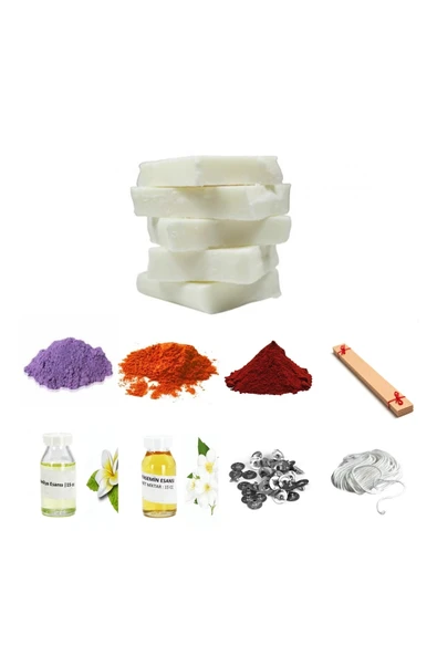 Soya Wax Mum Yapım Seti-5, Mor-turuncu-kirmizi Mum Boyası- Vanilya Ve Yasemin Esansı ürün görseli 1