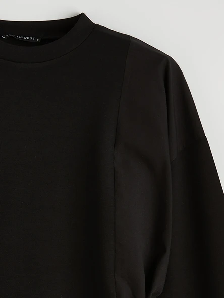 LCW Modest Siyah Soft Touch Oversize Kadın Sweatshirt Tunik - Resim 8