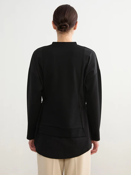 LCW Modest Siyah Soft Touch Oversize Kadın Sweatshirt Tunik - Resim 5