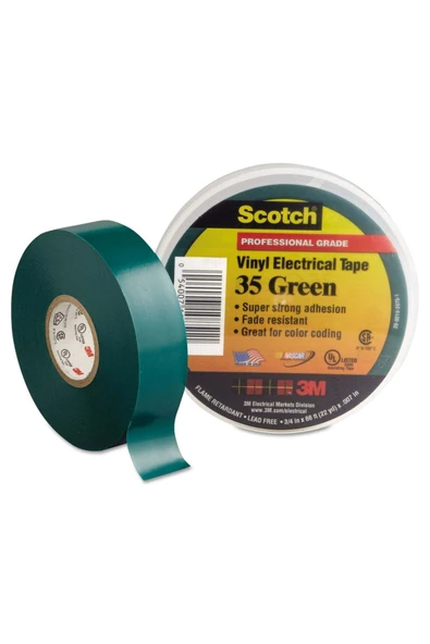 3M Scotch 35 Vinil Elektrik Bandı Yeşil 19 mm x 20 m (10'lu) ürün görseli 1