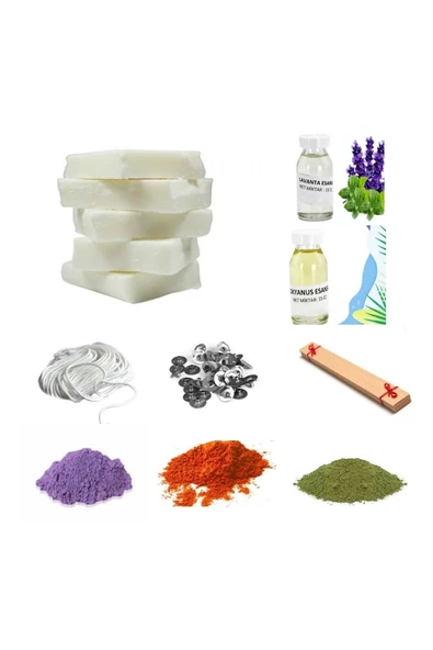Soya Wax Başlangıç Mum Yapım Seti-4, Mor-turuncu- Yeşil Mum Boyası, Lavanta-okyanus ürün görseli 1