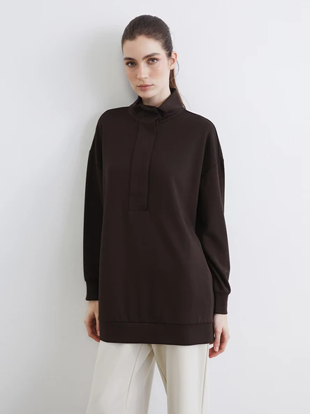 LCW Modest Kahverengi Soft Touch Oversize Kadın Sweatshirt Tunik ürün görseli 1