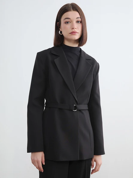 LCW Modest Siyah Beli Kemerli Kadın Blazer Ceket ürün görseli 1