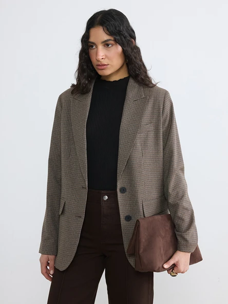 LCW Modest Kahverengi Ekose Kadın Blazer Ceket ürün görseli 1