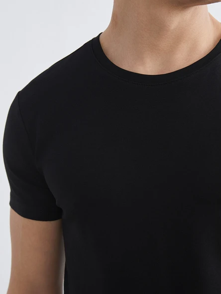 LC WAIKIKI Siyah Slim Fit İnce Basic Tişört - Resim 3