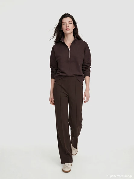 LCW Comfort Kahverengi Beli Lastikli Soft Touch Kadın Eşofman Altı ürün görseli 1