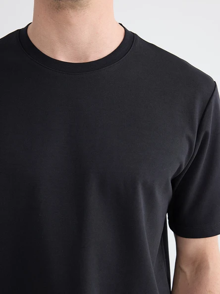 LCWAIKIKI Classic Siyah Loose Fit Basic Dry Touch Tişört - Resim 7