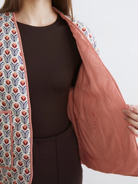 LCW Modest Turuncu Çiçekli Oversize Kadın Ceket - Resim 4