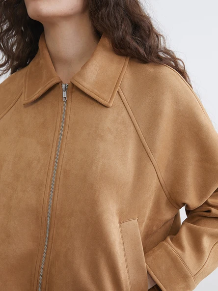LCW Vision Bej Oversize Kadın Süet Görünümlü Ceket - Resim 6