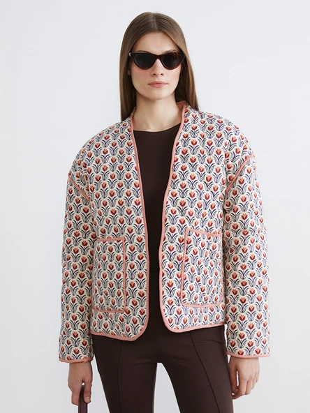LCW Modest Turuncu Çiçekli Oversize Kadın Ceket ürün görseli 1
