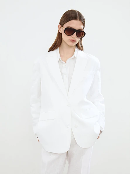 LCW Modest Ekru %100 Keten Kadın Blazer Ceket ürün görseli 1