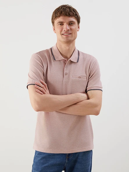 LCWAIKIKI Classic Bej Polo Yaka Kısa Kollu Erkek Dokulu Tişört ürün görseli 1