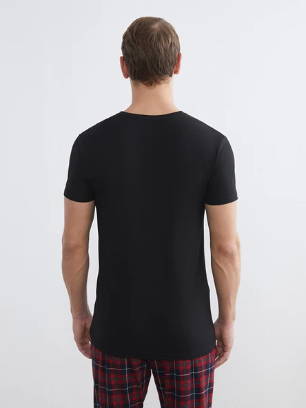 LC WAIKIKI Siyah Slim Fit İnce Basic Tişört - Resim 4