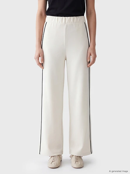 LCW Modest Bej Şeritli Soft Touch Kadın Eşofman Altı - Resim 2