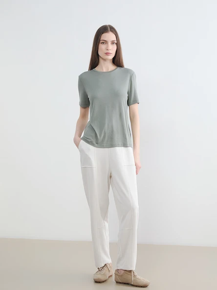 LCW Modest Bej Beli Lastikli Soft Touch Kadın Eşofman Altı ürün görseli 1