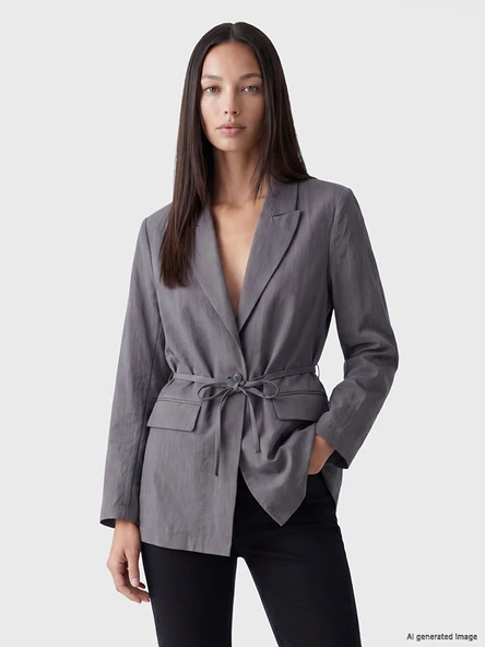 LCW EVERYDAY Gri Kuşaklı Kadın Blazer Ceket ürün görseli 1