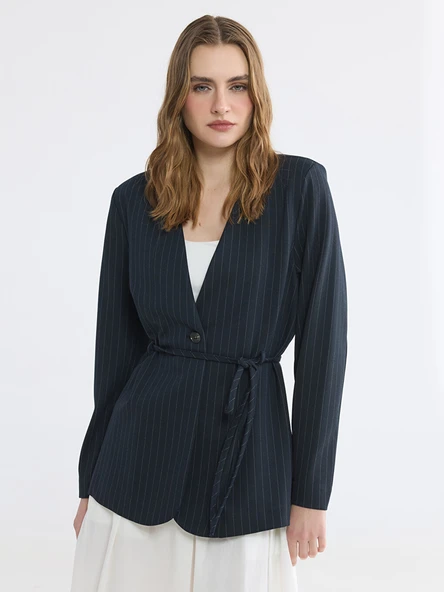 LCW EVERYDAY Lacivert Çizgili Kadın Blazer Ceket ürün görseli 1