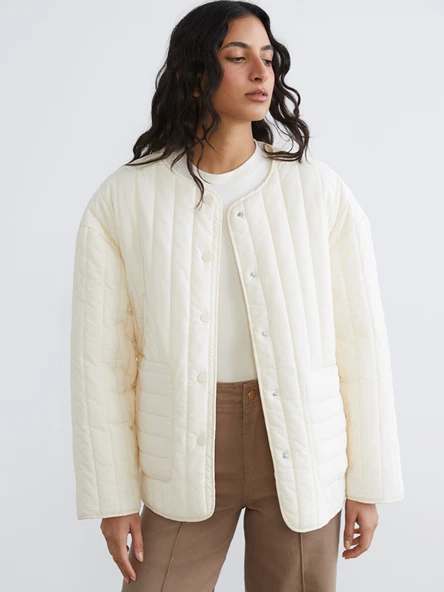 LCW Modest Sarı Bisiklet Yaka Oversize Kadın Ceket ürün görseli 1