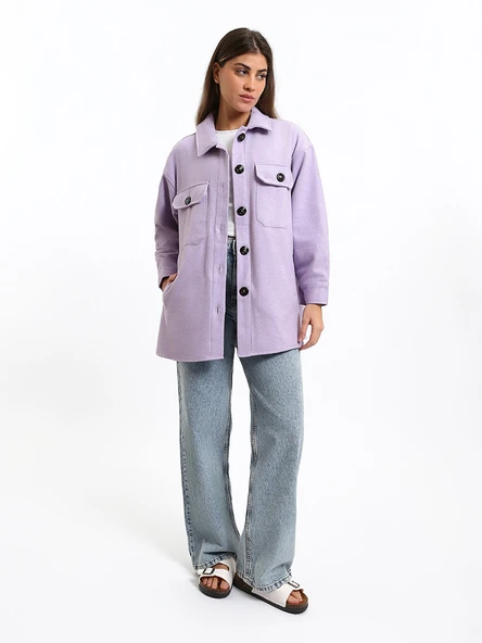 LCW Vision Lila Oversize Kadın Gömlek Ceket - Resim 4