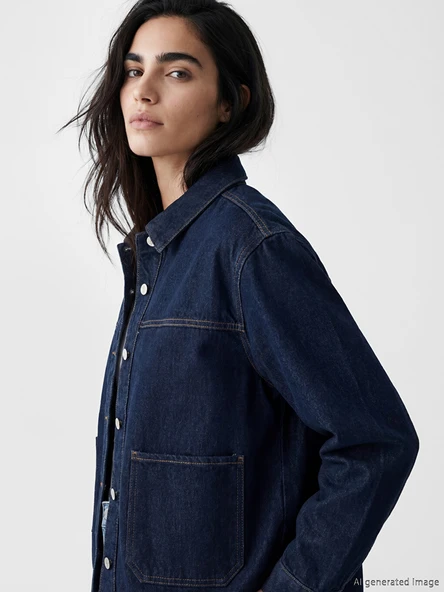 LCW EVERYDAY İndigo Gömlek Yaka Oversize Kadın Jean Ceket ürün görseli 1