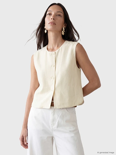 LCW STUDIO Bej Keten Karışımlı Kadın Klasik Yelek ürün görseli 1