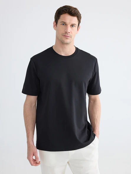 LCWAIKIKI Classic Siyah Loose Fit Basic Dry Touch Tişört - Resim 2