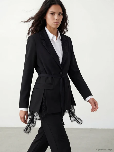LCW Modest Siyah Dantel Detaylı Kadın Blazer Ceket ürün görseli 1
