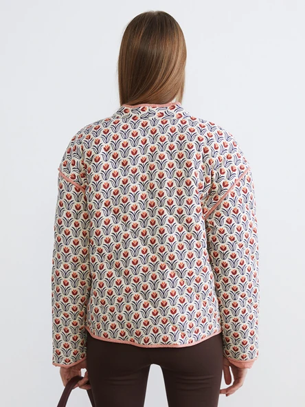 LCW Modest Turuncu Çiçekli Oversize Kadın Ceket - Resim 5