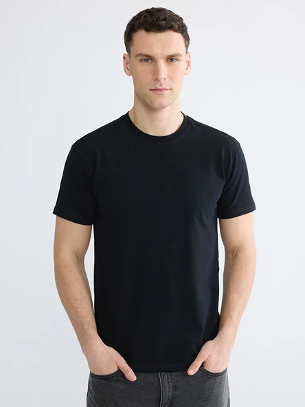 LC WAIKIKI Siyah Regular Fit  Basic Tişört ürün görseli 1