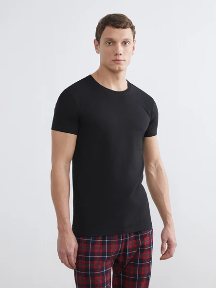 LC WAIKIKI Siyah Slim Fit İnce Basic Tişört ürün görseli 1